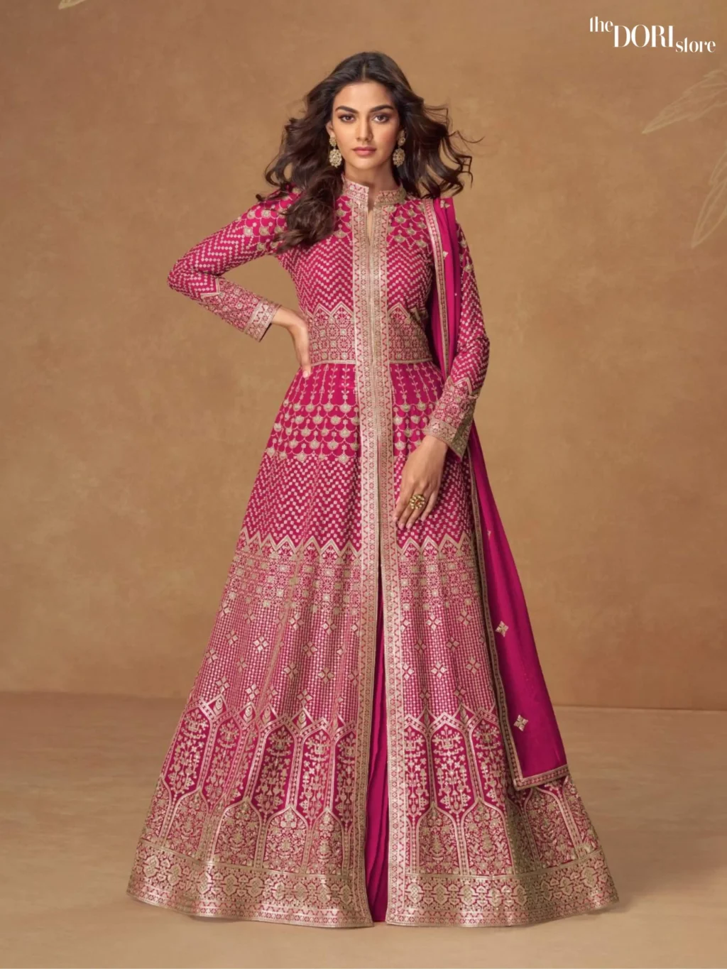 Shop Royal Pink Dori Store Georgette Suit with Skirt with its intricate design