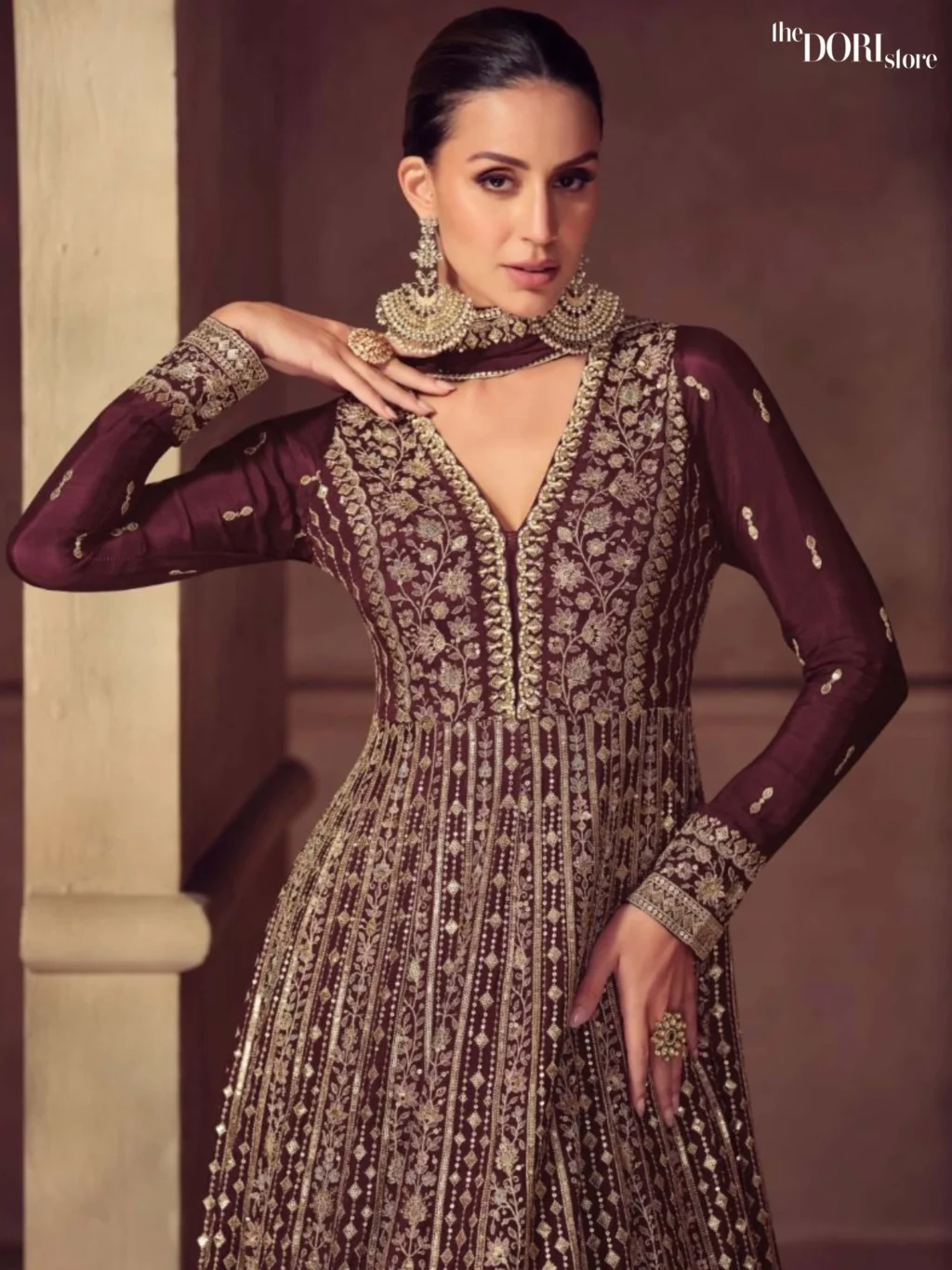 Rich Brown Chinon Readymade Gown Suit Dori Store photo 2