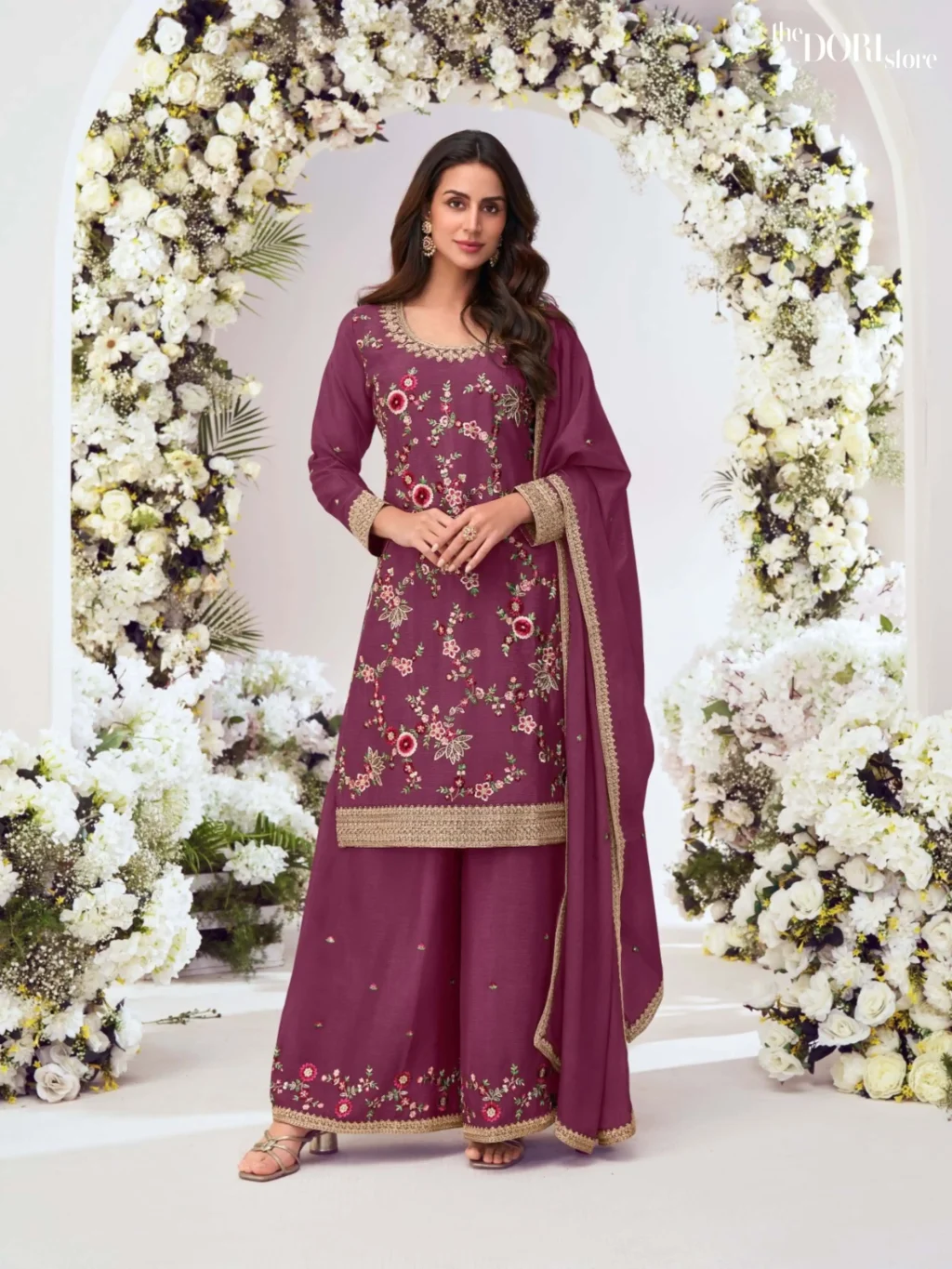 Shop Wine Magenta Dori Store Chinon Readymade Suit with its intricate design