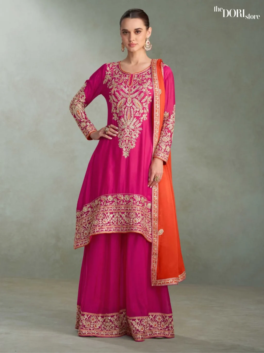 Pink Chinon Readymade Suit Dori Store