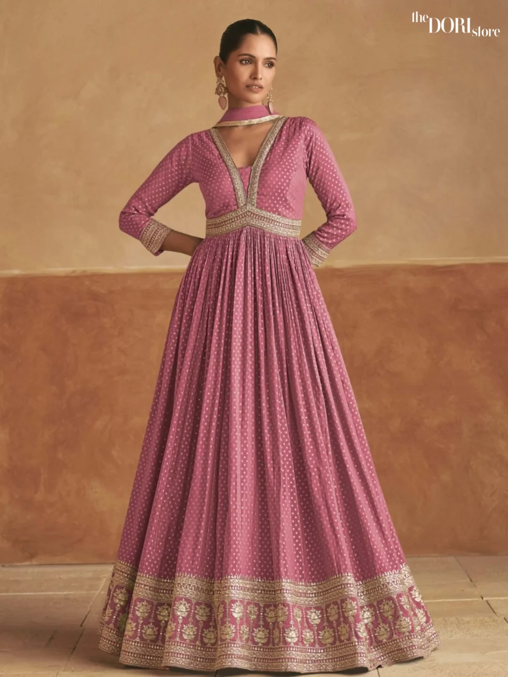 Bright Pink Partywear Silk Readymade Suit Dori Store