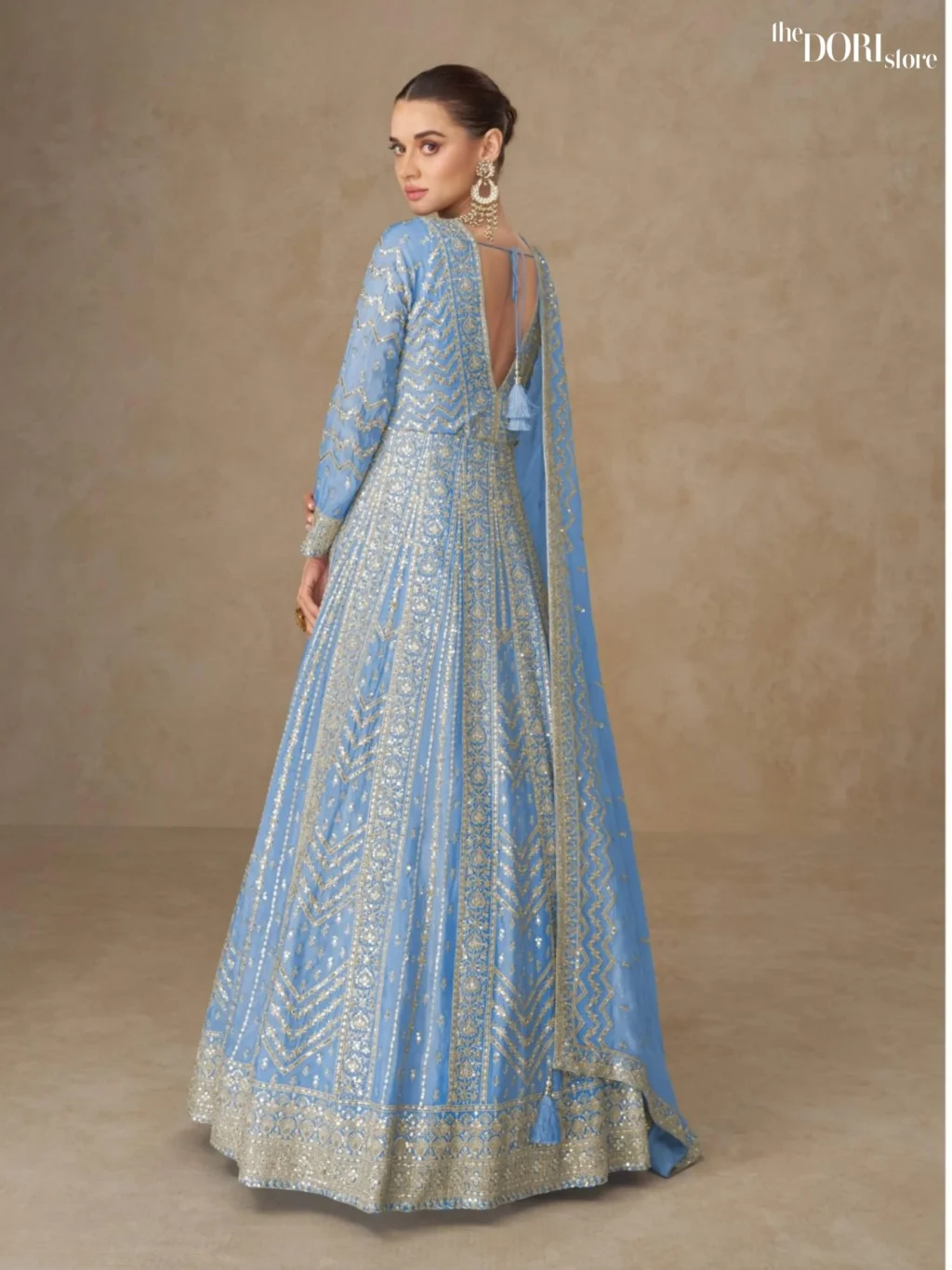 Aqua Blue Chinon Silk Readymade Gown Suit Aashirwad Creation photo 2