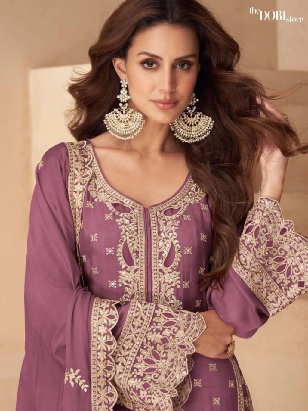 Ethnic Mauve Partywear Chinon Readymade Suit Dori Store photo 2