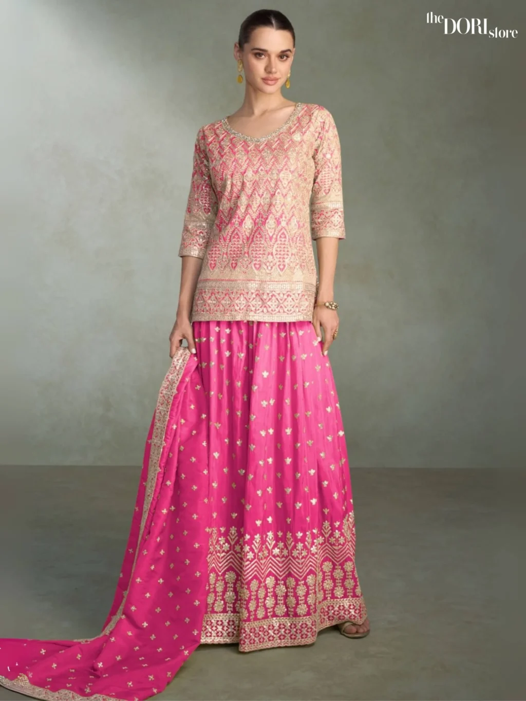 Blush Pink Partywear Shimmer Silk Readymade Suit Dori Store