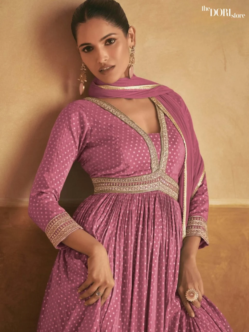 Bright Pink Partywear Silk Readymade Suit Dori Store photo 2