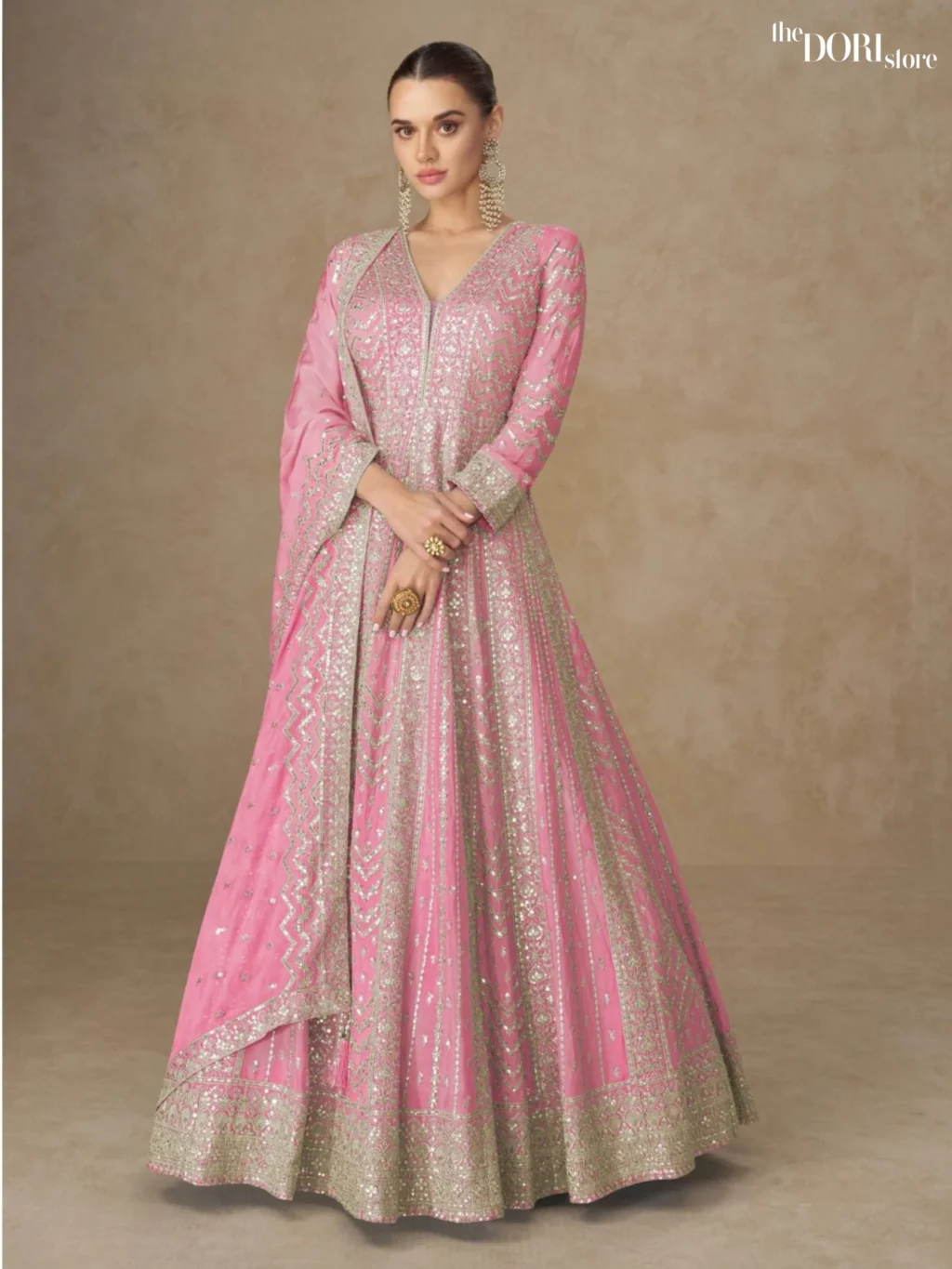 Blush Pink Chinon Silk Readymade Gown Suit Aashirwad Creation