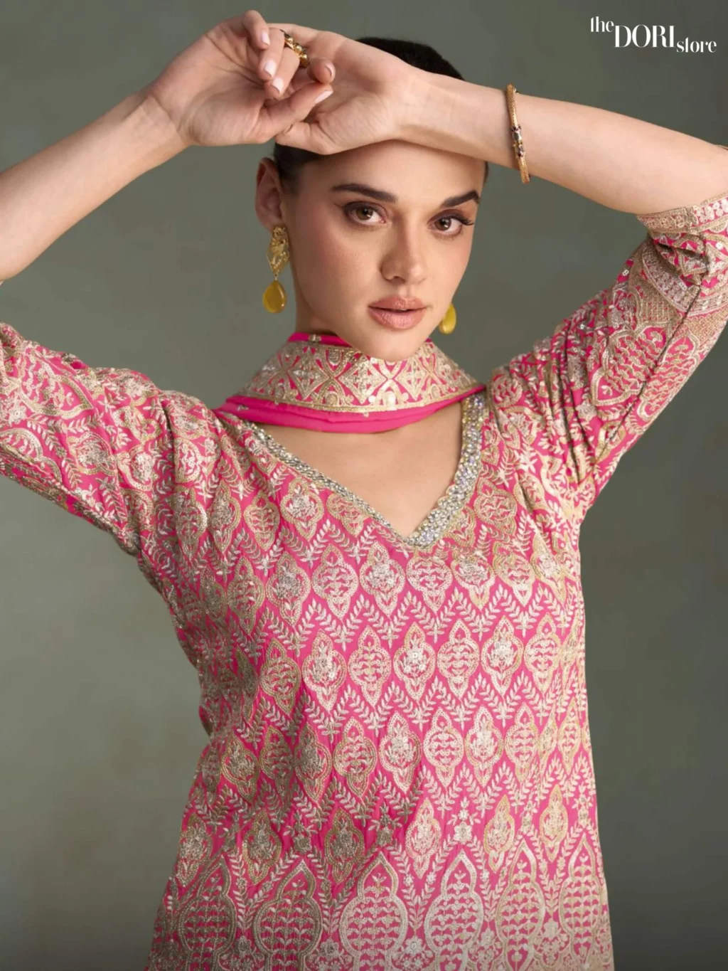 Blush Pink Partywear Shimmer Silk Readymade Suit Dori Store photo 2