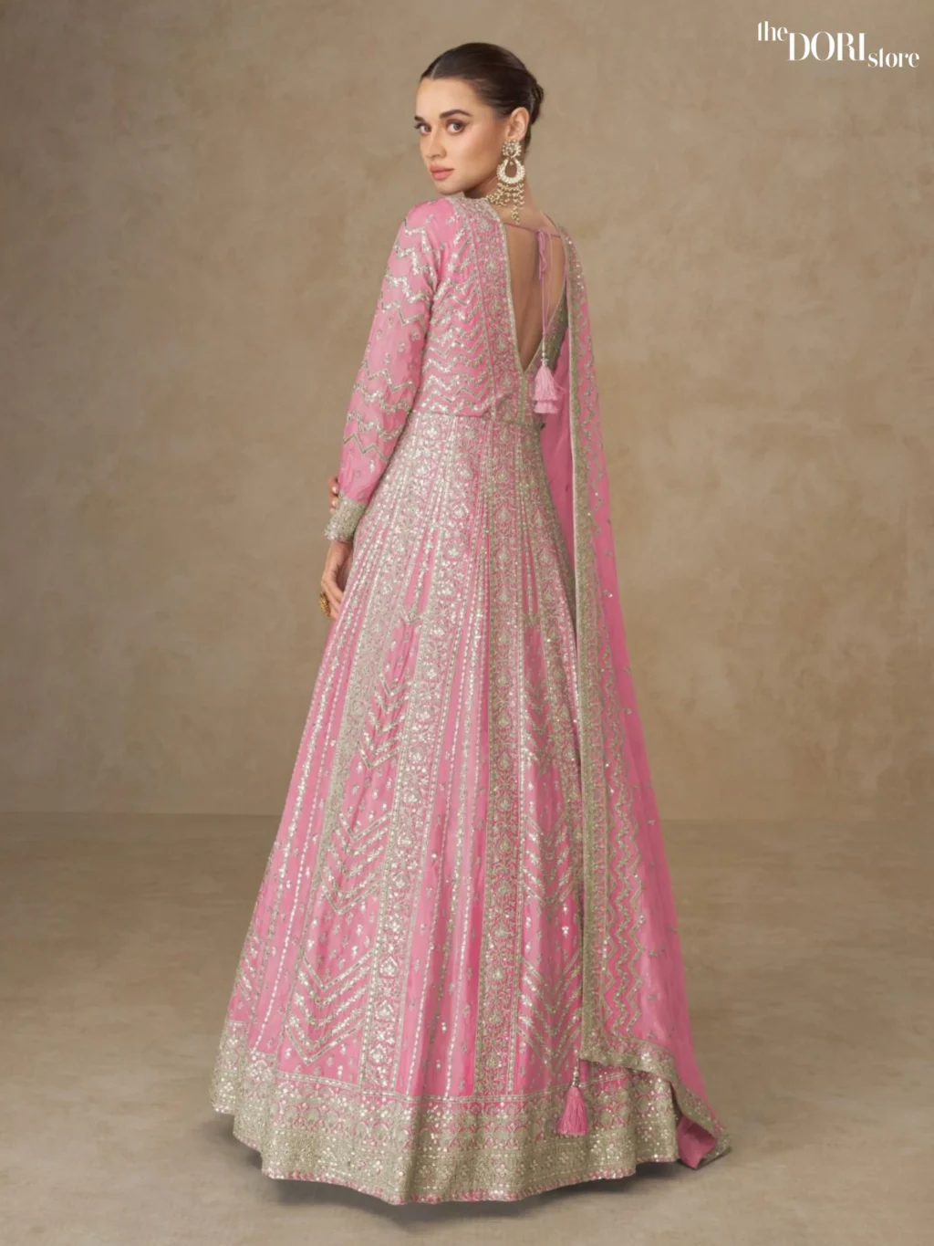 Blush Pink Chinon Silk Readymade Gown Suit Aashirwad Creation photo 2