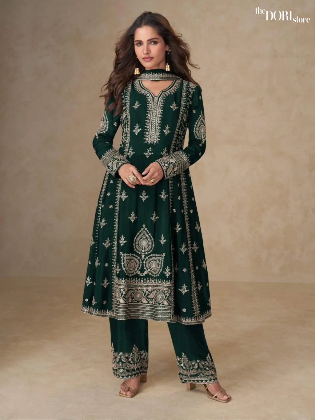 Shop Ethnic Hunter Green Partywear Chinon Salwar Suit with its intricate design