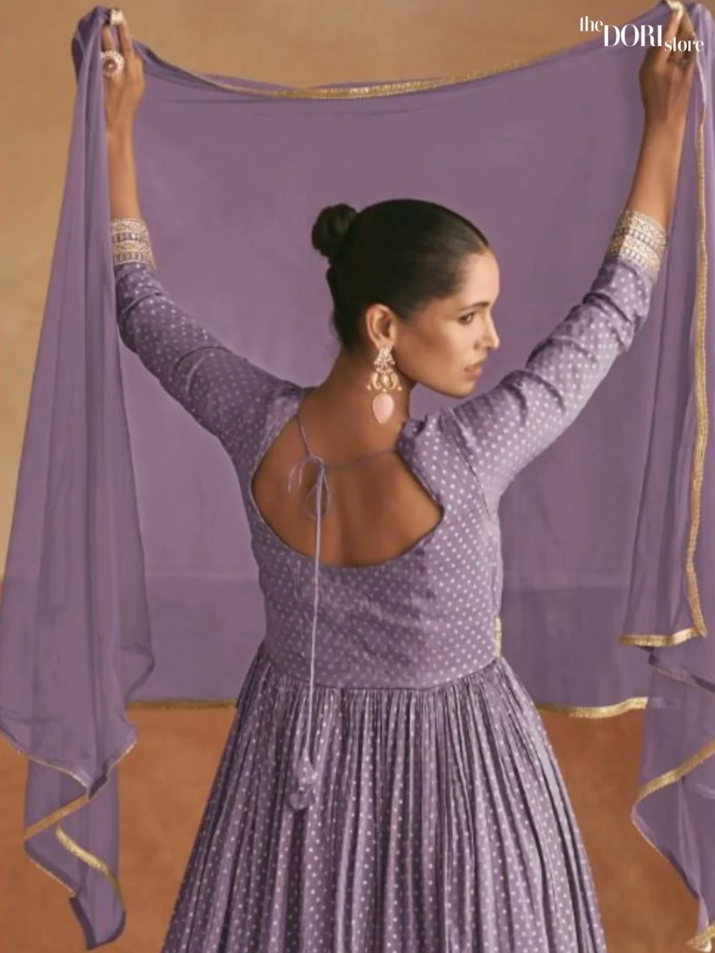 Lavender Purple Partywear Silk Readymade Suit Dori Store photo 2