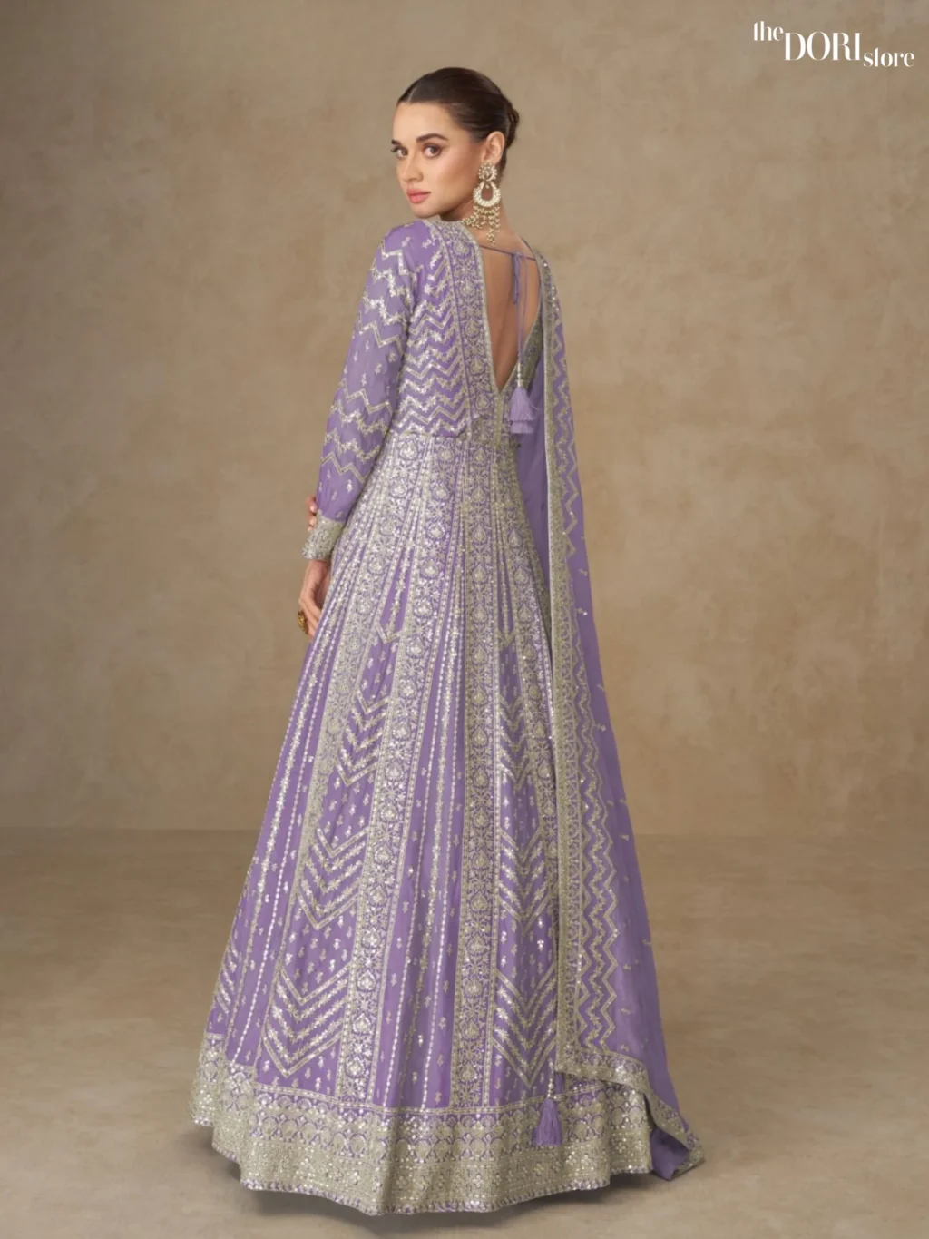 Soft Purple Chinon Silk Readymade Gown Suit Aashirwad Creation photo 2