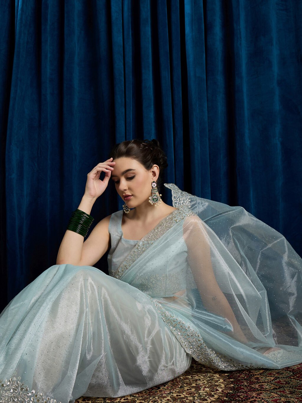 Light Party Wear Net Embroidered Saree - Image 3