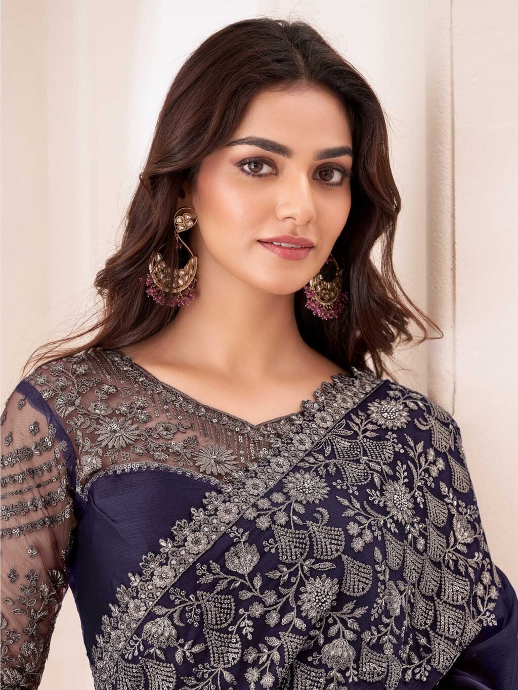 Purple Purple Party Wear Pure Chiffon Embellished Saree