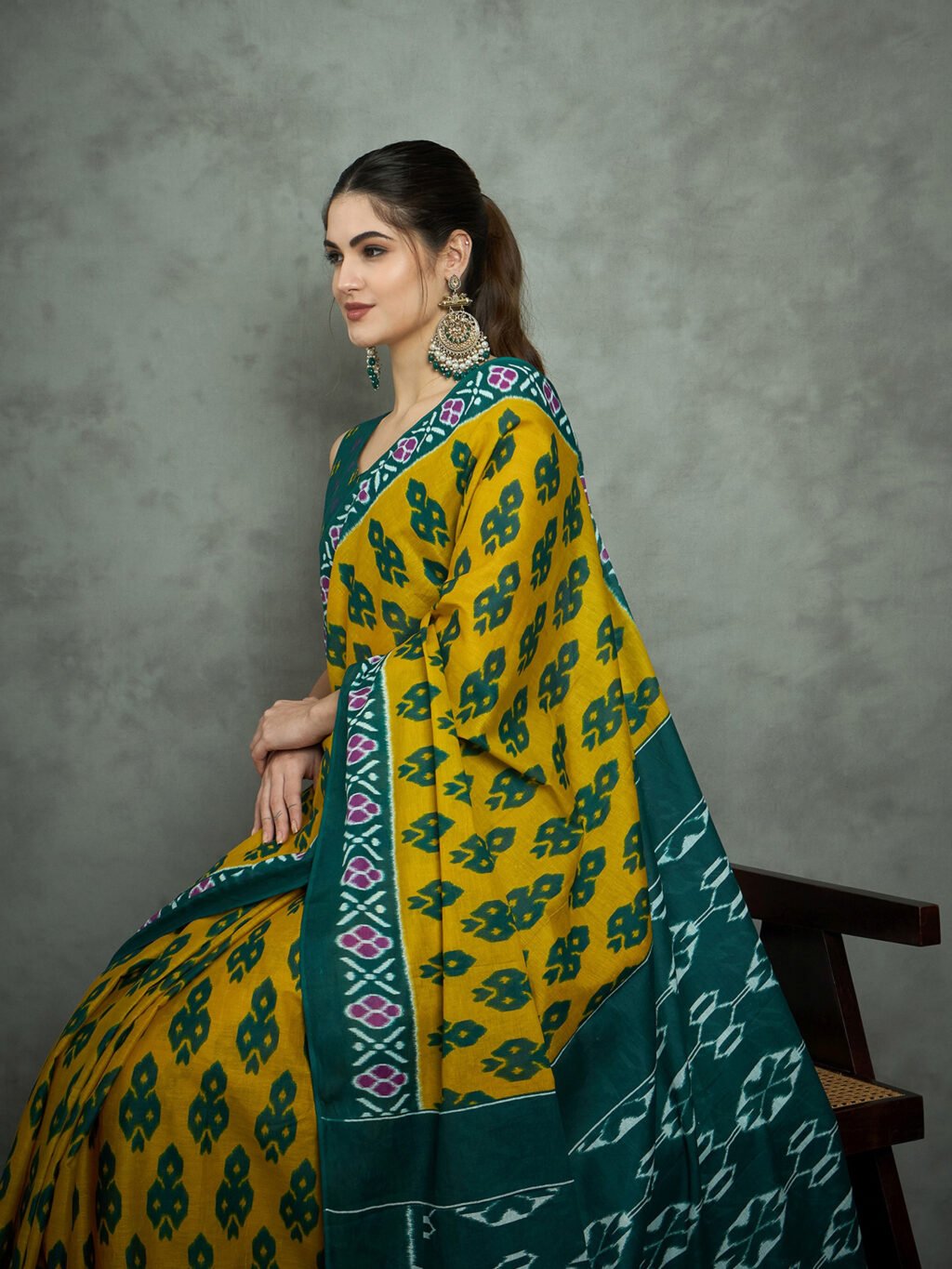 Mustard Bagh Cotton Printed Saree - Image 4