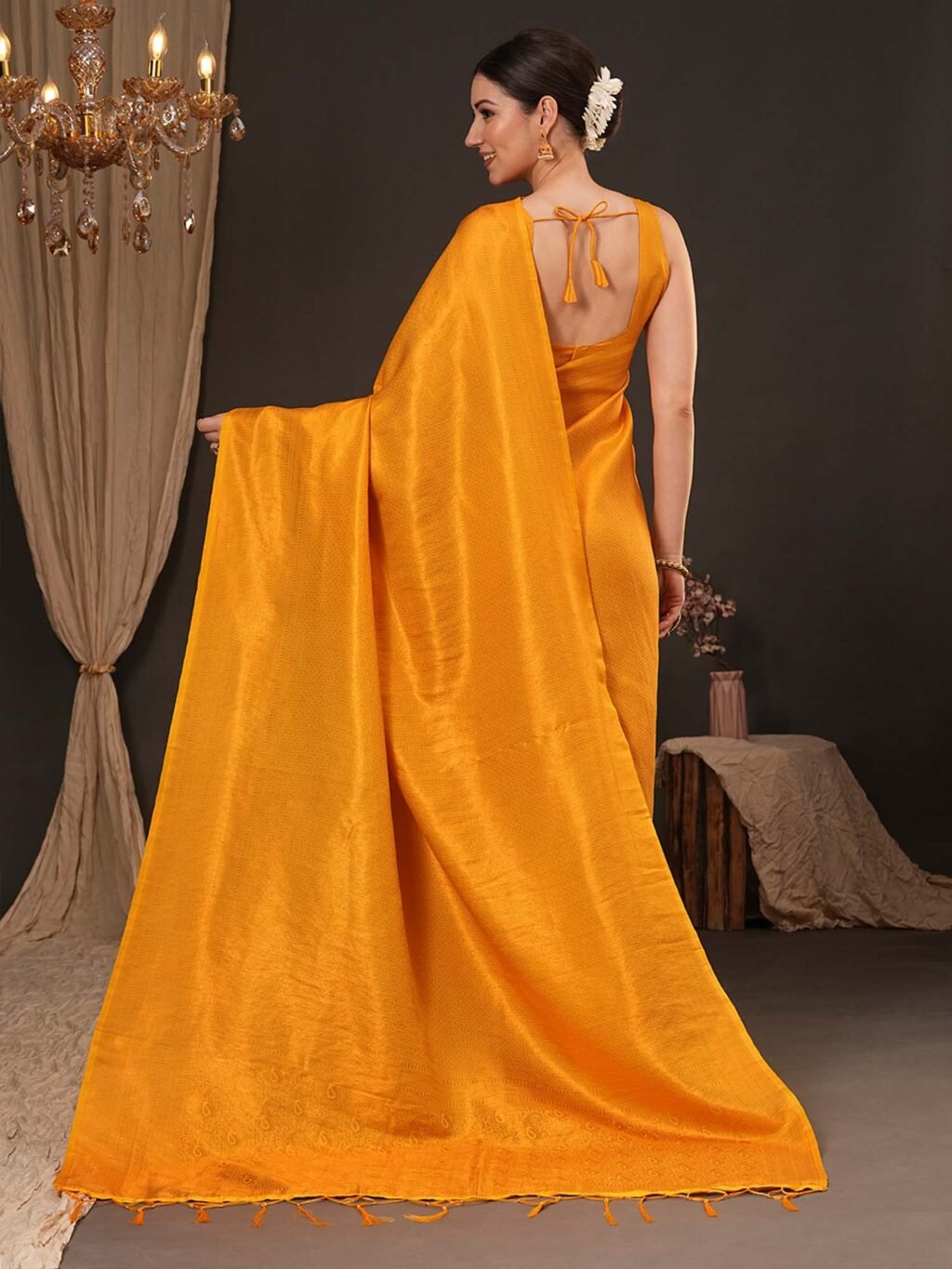 Yellow Kanjeevaram Silk Blend Woven Saree - Image 3