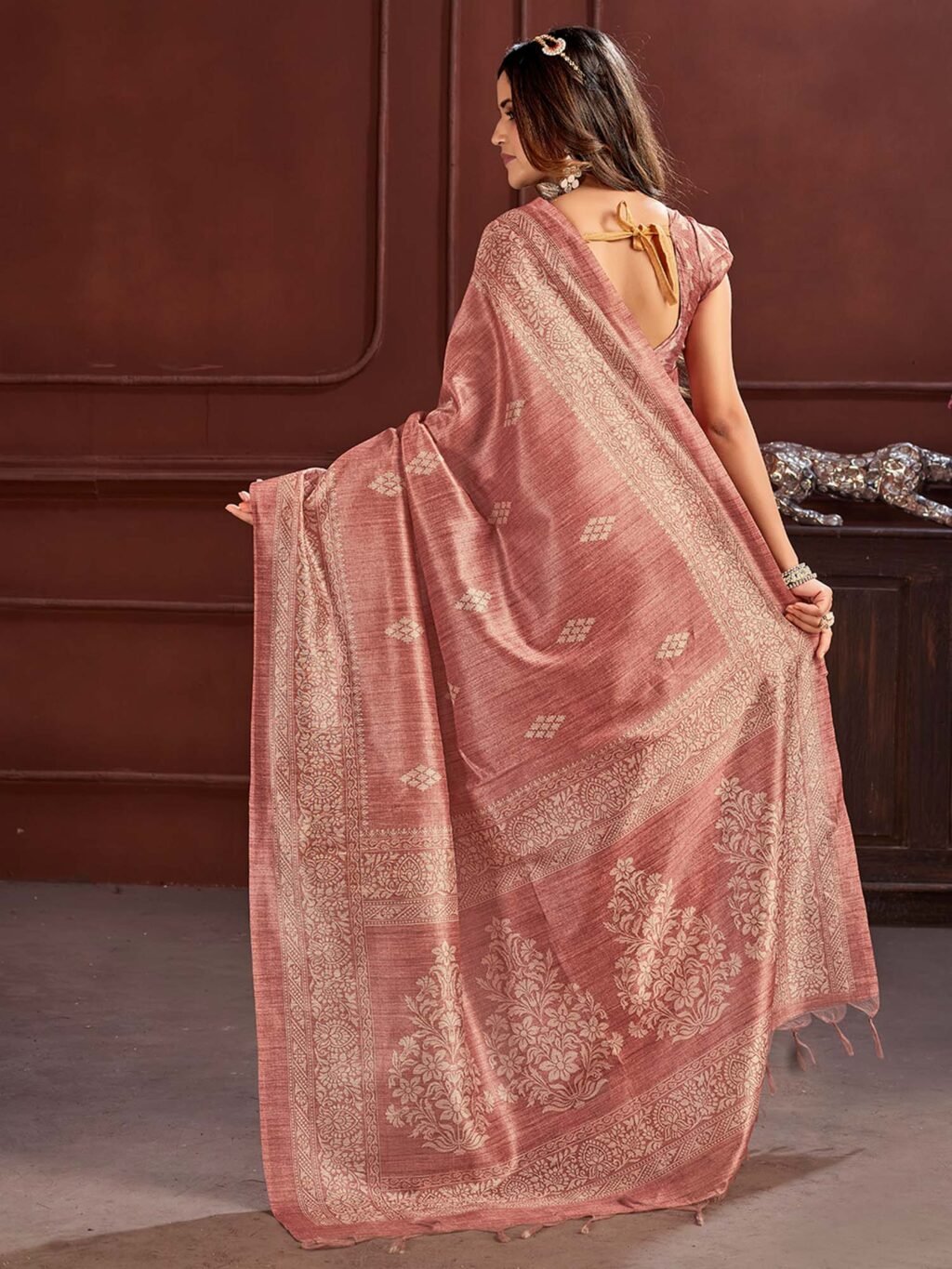 Mauve Sungudi Cotton Silk Printed Saree - Image 3