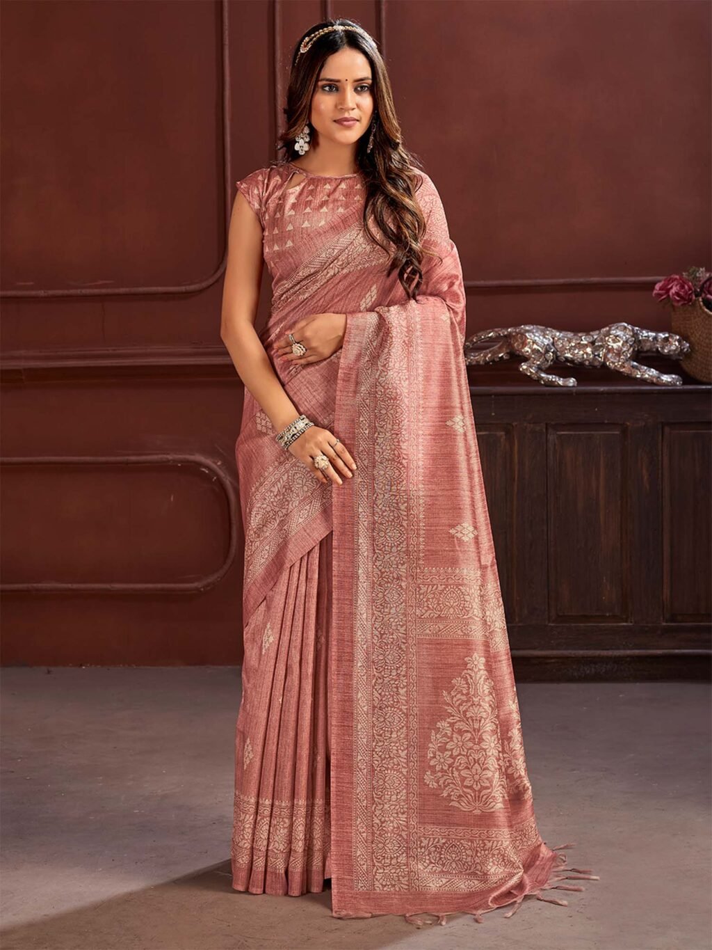 Pink Mauve Sungudi Cotton Silk Printed Saree