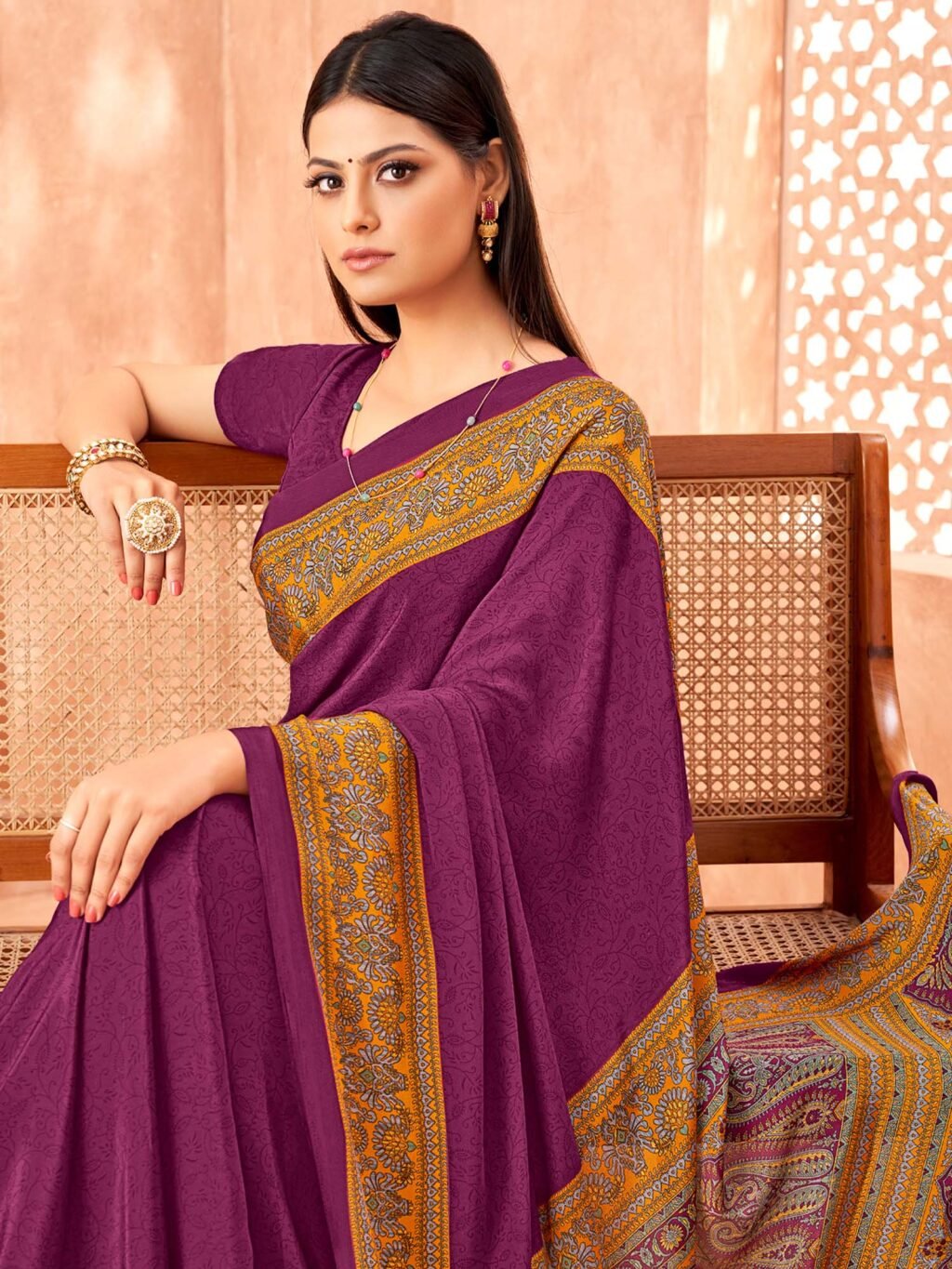 Purple Purple Sungudi Crepe Printed Saree