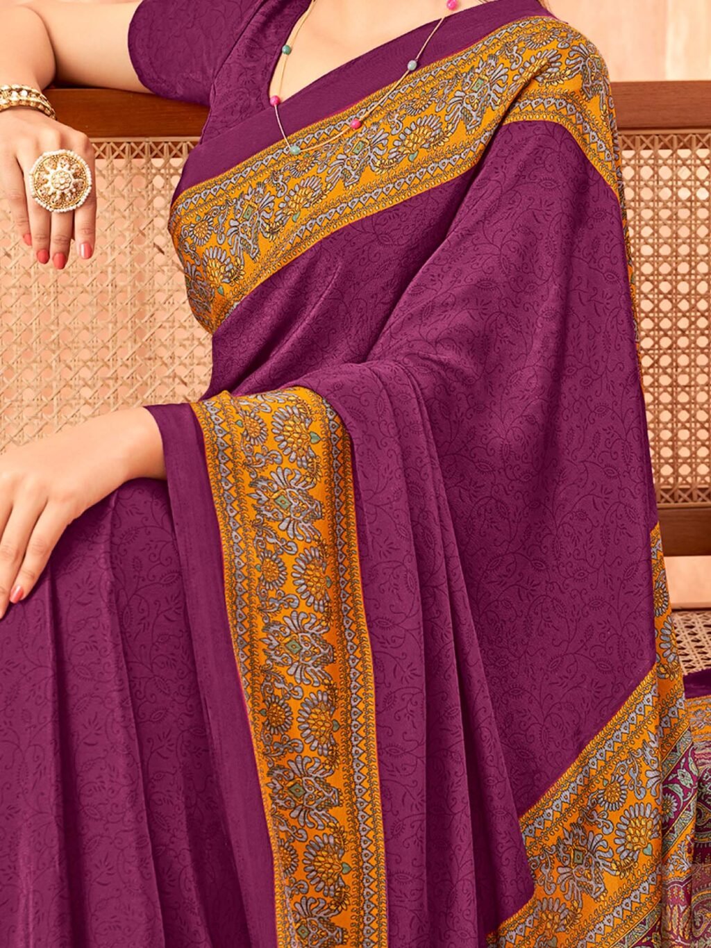 Purple Sungudi Crepe Printed Saree - Image 4