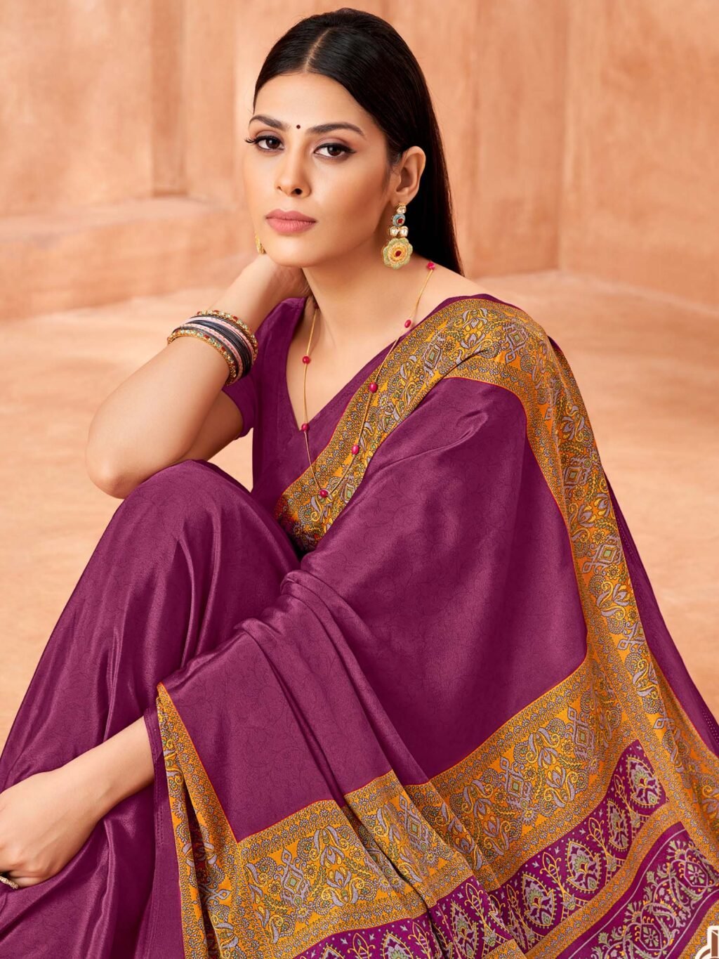 Purple Purple Sungudi Crepe Printed Saree