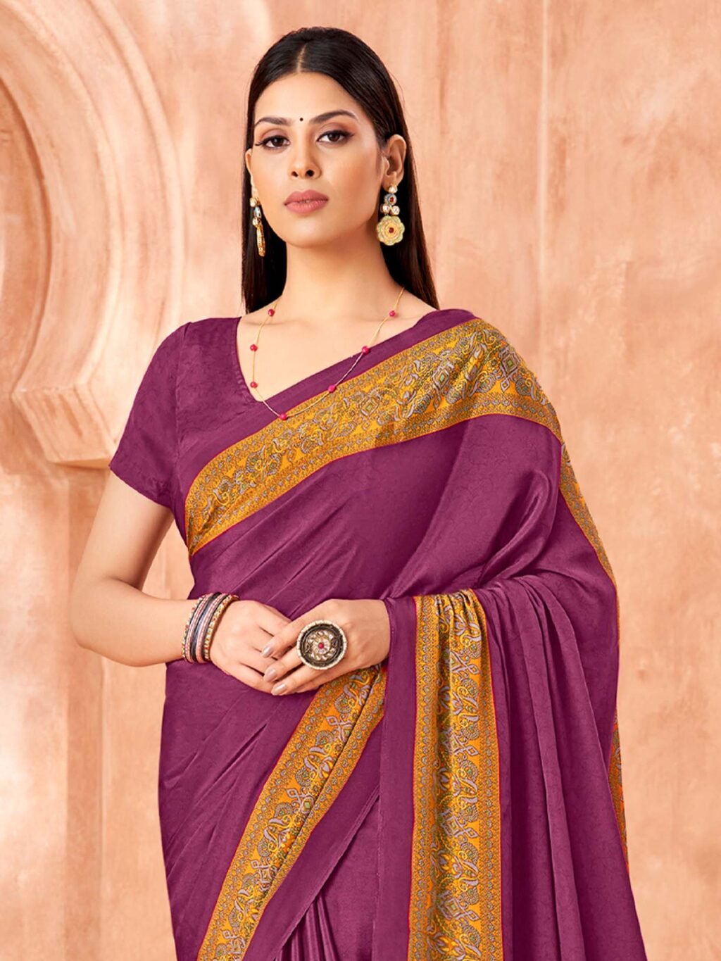 Purple Sungudi Crepe Printed Saree - Image 3