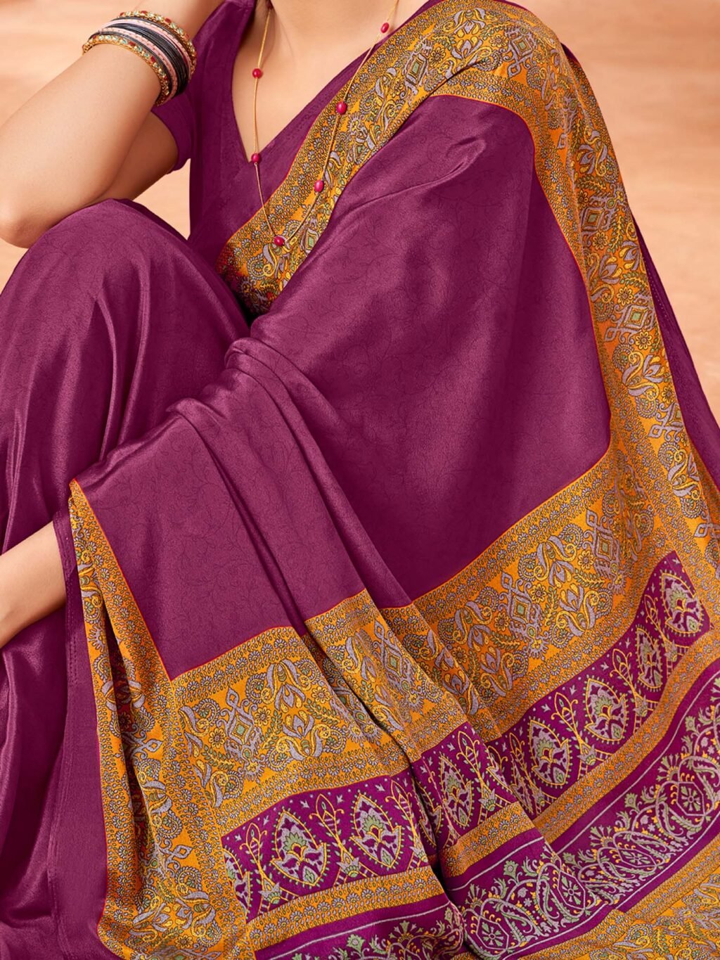 Purple Sungudi Crepe Printed Saree - Image 4