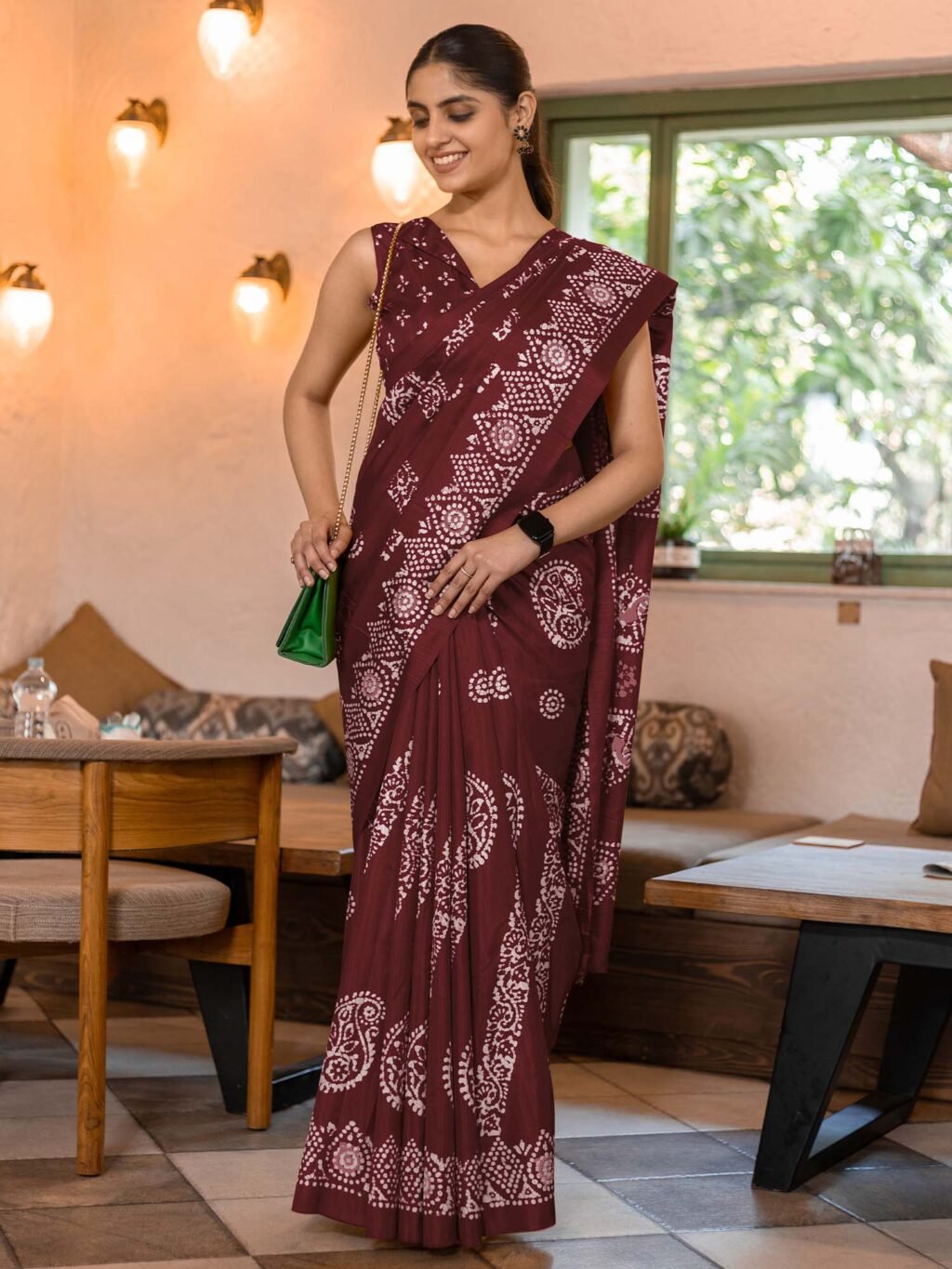 Maroon Maroon Bagru Dola Silk Printed Saree