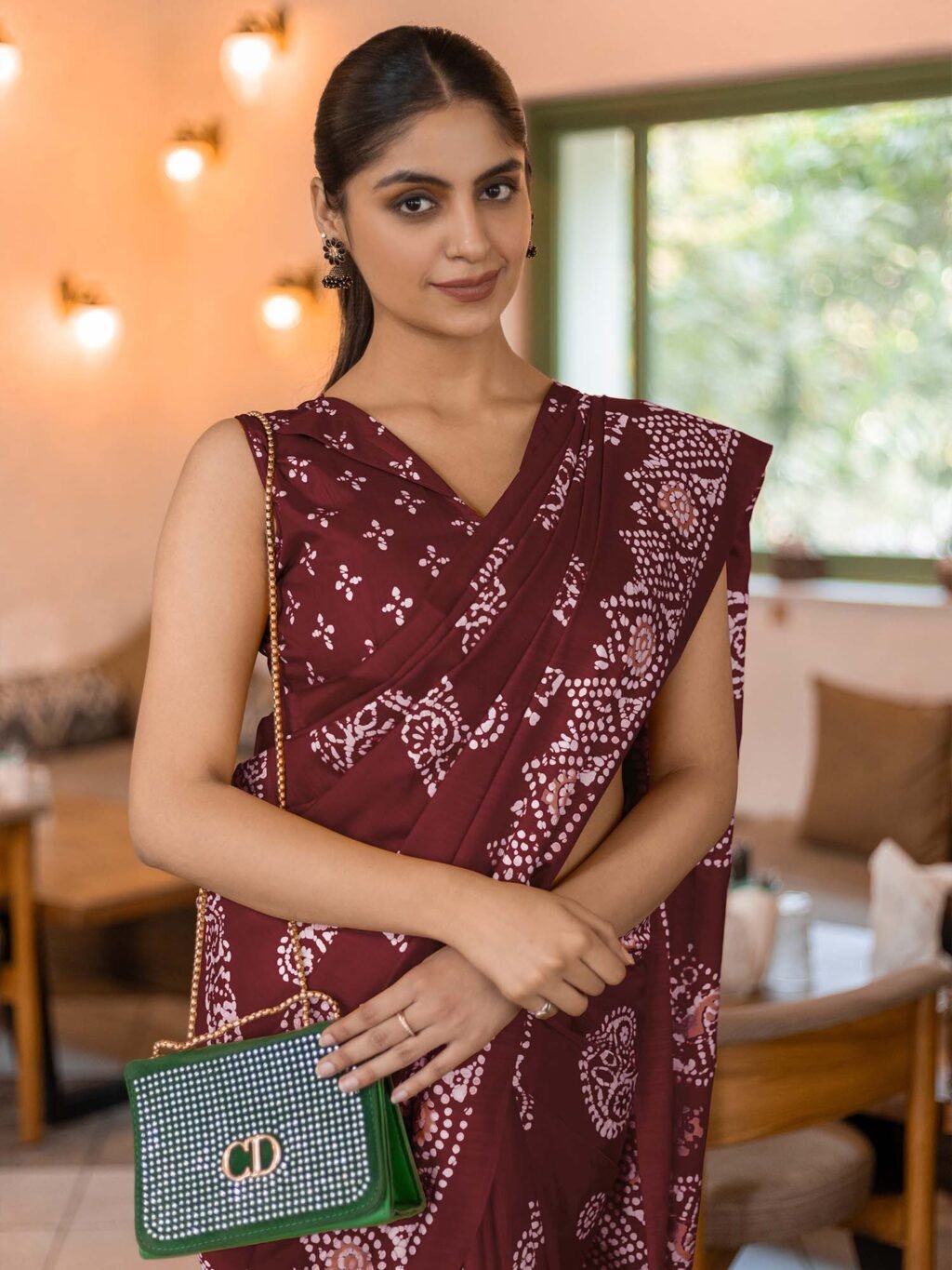 Maroon Bagru Dola Silk Printed Saree - Image 4