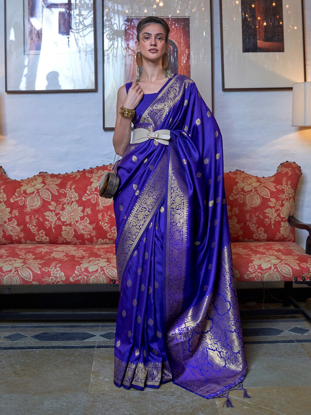 Blue Blue Chanderi Silk Blend Woven Saree