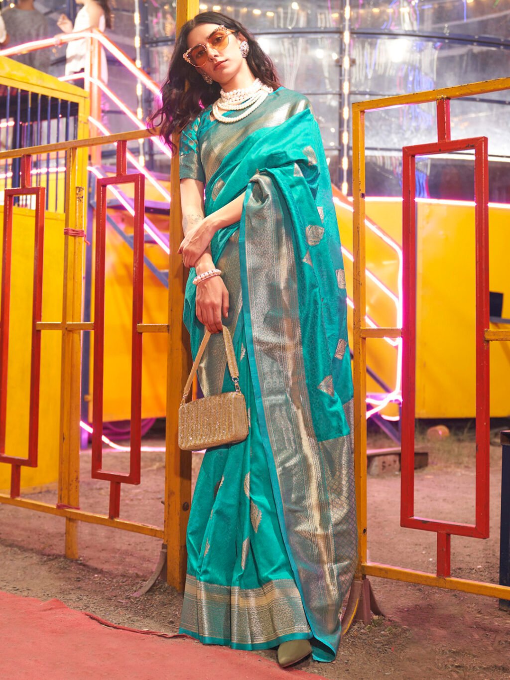 Blue Light Banarasi Silk Blend Woven Saree
